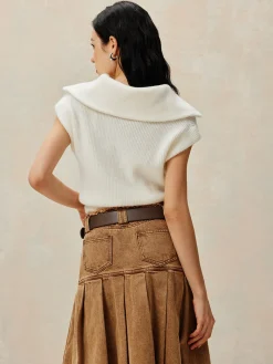 Ribbed Lapel Zipper Sweater Vest