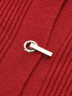 Ribbed Metal Design Polo Cardigan