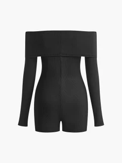 Ribbed Off-Shoulder Plain Jumpsuit