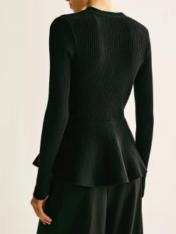 Ribbed Panel Bud Waist Button Knit Top