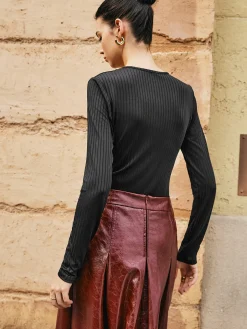 Ribbed Panel Sheer Blouse