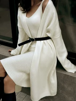 Ribbed Plain Sweater Co-ords Without Belt