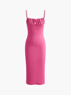 Ribbed Pleated Backless Cami Dress