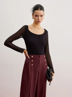Ribbed Sheer Sleeve Sweater