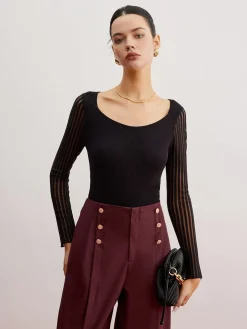 Ribbed Sheer Sleeve Sweater
