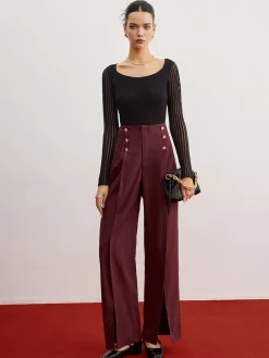 Ribbed Sheer Sleeve Sweater