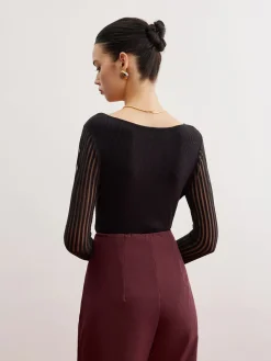 Ribbed Sheer Sleeve Sweater