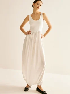 Ribbed Side Split Pleated Tank Dress