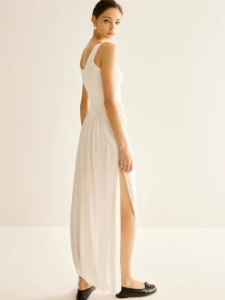 Ribbed Side Split Pleated Tank Dress