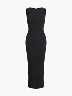 Ribbed Sleeveless Knit Long Dress