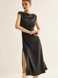 Ribbed Sleeveless Pleated Slim Dress