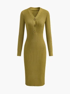 Ribbed Slim Sweater Midi Dress