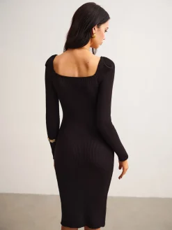 Ribbed Slim Sweater Midi Dress