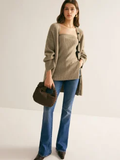 Ribbed Strapless Slit Sweater Vest