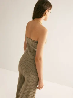 Ribbed Strapless Slit Sweater Vest