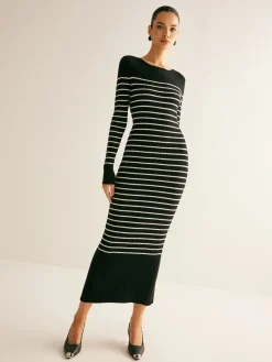 Ribbed Striped Panel Sweater Dress