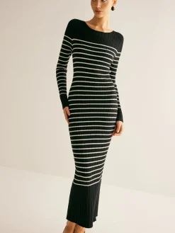 Ribbed Striped Panel Sweater Dress