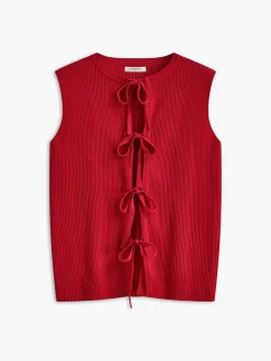 Ribbed Tie Neck Sweater Vest