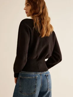 Ribbed V-Neck Cinched Cardigan
