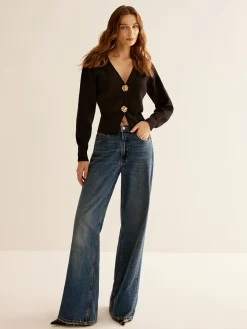 Ribbed V-Neck Cinched Cardigan