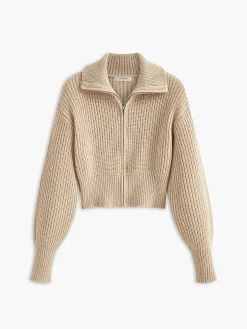Ribbed Zipper Lapel Cardigan