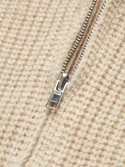 Ribbed Zipper Lapel Cardigan