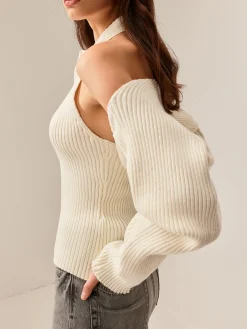 Ribbed Zipper Shrug Sweater Co-ords