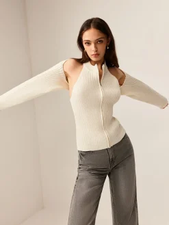 Ribbed Zipper Shrug Sweater Co-ords