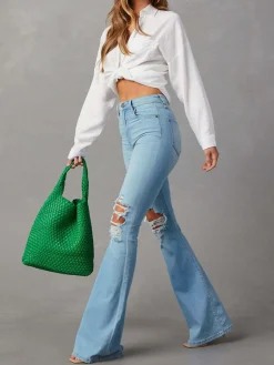 Ripped Denim Flare Jeans