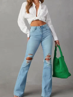 Ripped Denim Flare Jeans
