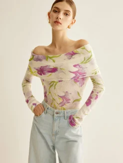 Romance Off-Shoulder Printed Knit Top