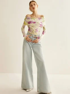 Romance Off-Shoulder Printed Knit Top