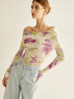 Romance Off-Shoulder Printed Knit Top
