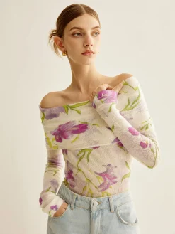 Romance Off-Shoulder Printed Knit Top
