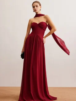 Romance Ruched Long-Ribbon Tube Dress