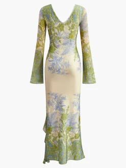 Romance V-Neck Printed Ruffle Dress