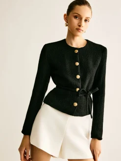 Rope-Belted Button Blazer