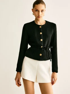Rope-Belted Button Blazer