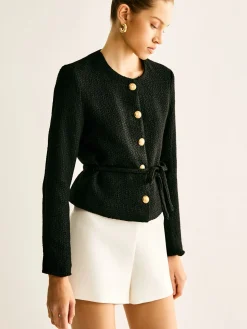Rope-Belted Button Blazer