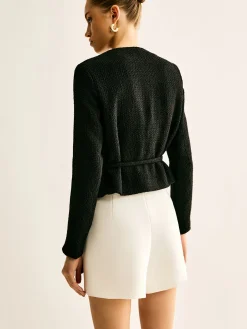 Rope-Belted Button Blazer