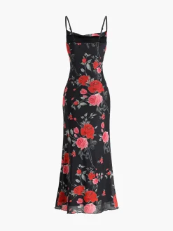 Roses Print Floral Cami Long Dress