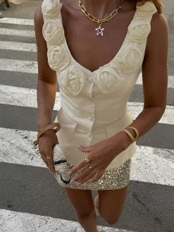 Rosette Button Tank Top