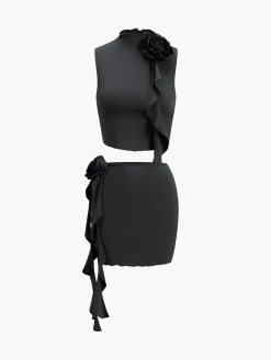 Rosette Ruffle Two Piece Skirt Set