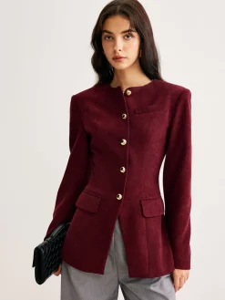 Round Neck Button Corduroy Blouse