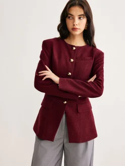 Round Neck Button Corduroy Blouse