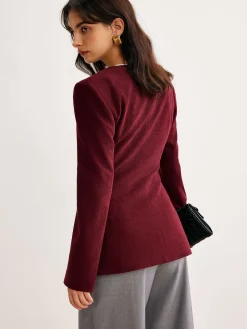 Round Neck Button Corduroy Blouse