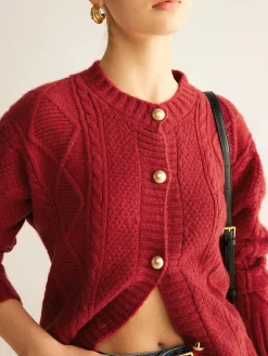 Round Neck Button Down Twist Cardigan