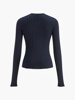Round Neck Button Skinny Knit Top