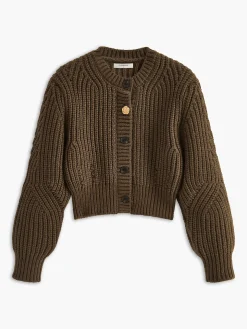 Round Neck Metal-Detail Crop Cardigan
