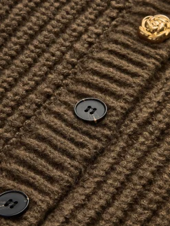 Round Neck Metal-Detail Crop Cardigan